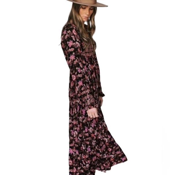 Free People Sweet Escape Floral Long Sleeve Boho Smocked Bodice Maxi Dre… - Picture 2 of 16